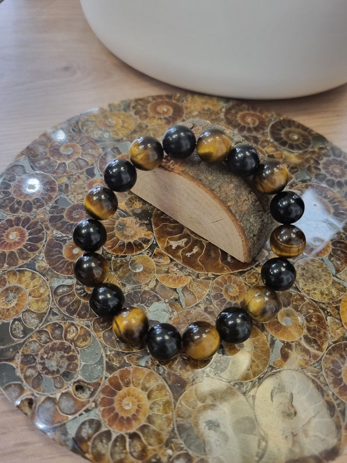 Bracelet oeil de tigre et obsidienne