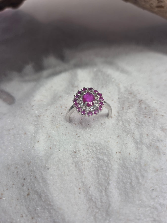 Bague Tara- Rubis et opale blanche