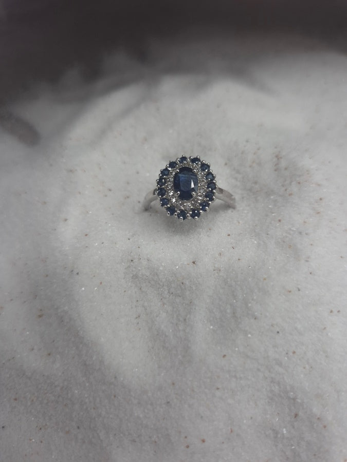 Bague krishna - Saphirs bleus et opale blanche