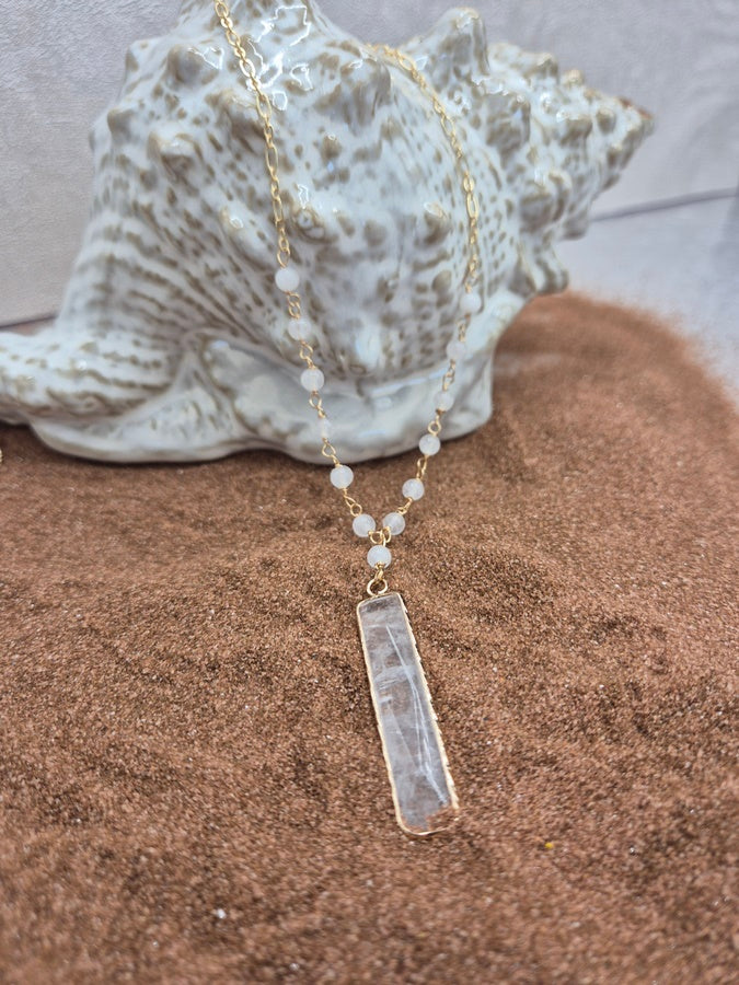 Collier long pierre de lune et cristal-SOLEIL