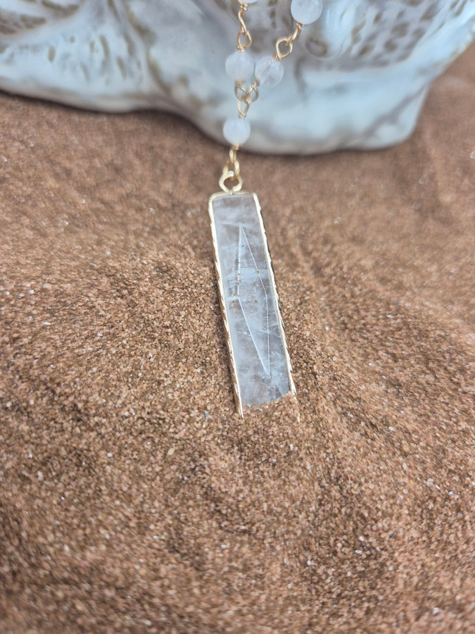 Collier long pierre de lune et cristal-SOLEIL