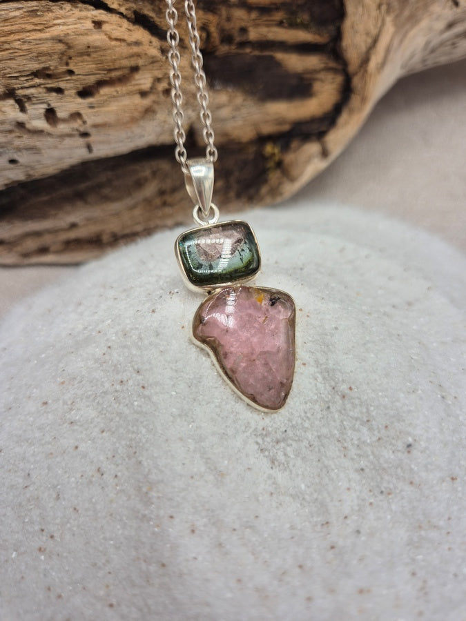 Pendentif tourmaline verte et rose - RARE