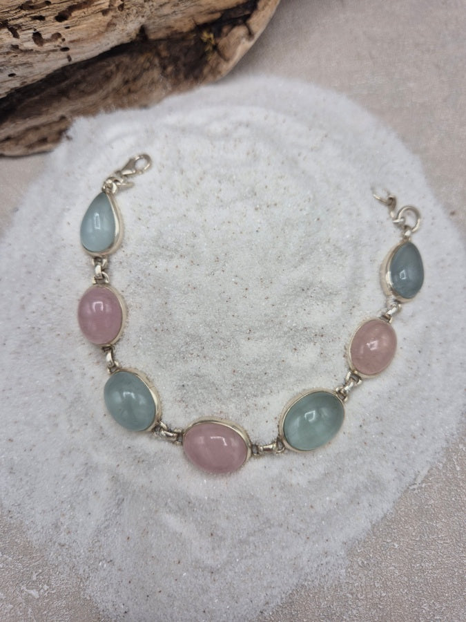 Gourmette morganite et aigue marine - RARE