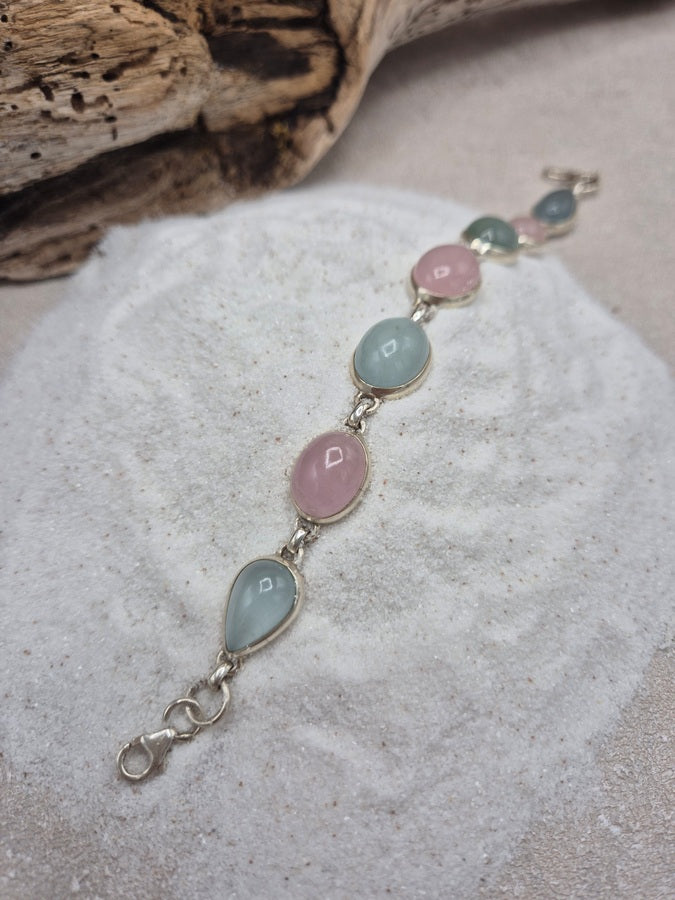 Gourmette morganite et aigue marine - RARE