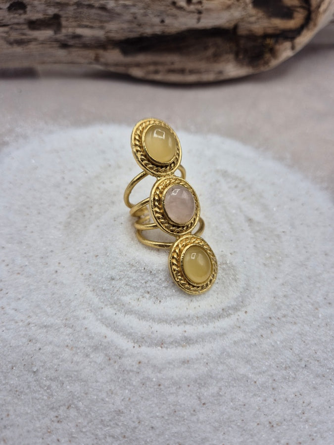 Bague onyx jaune et quartz rose