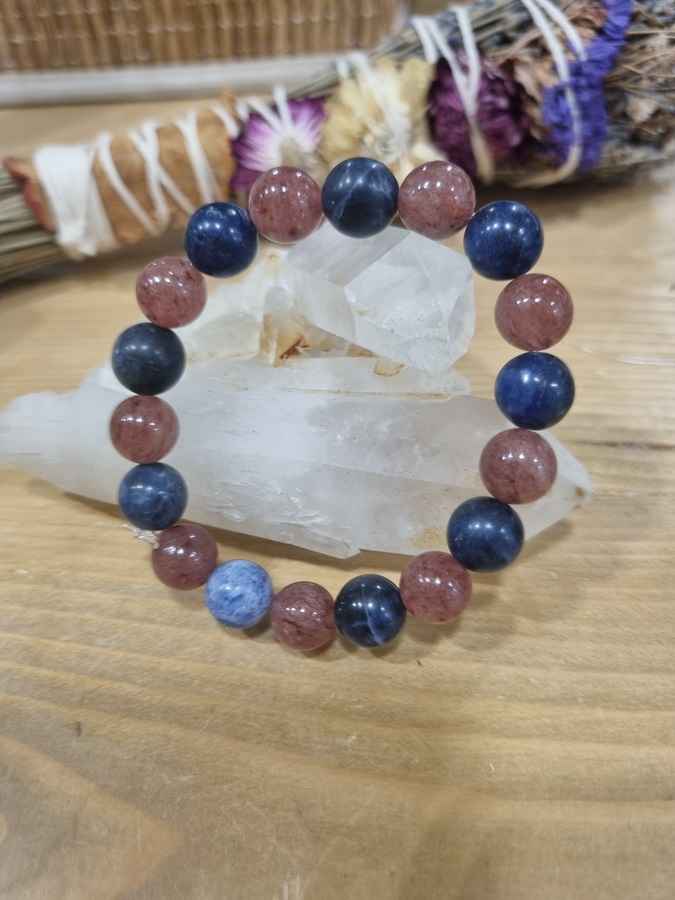 Bracelet sodalite et quartz fraise "ÊTRE SOI"